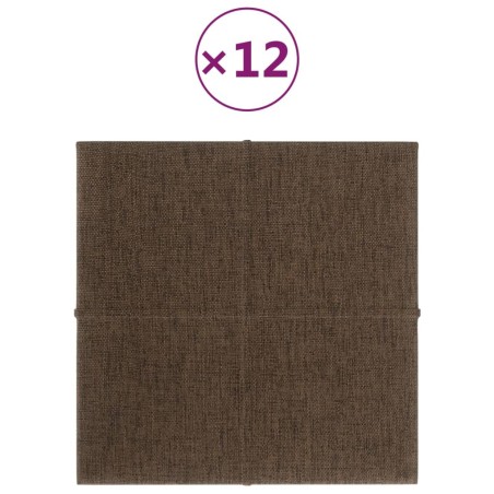 Pannelli Murali 12 pz Marroni 30x30 cm in Tessuto 1,08 m²