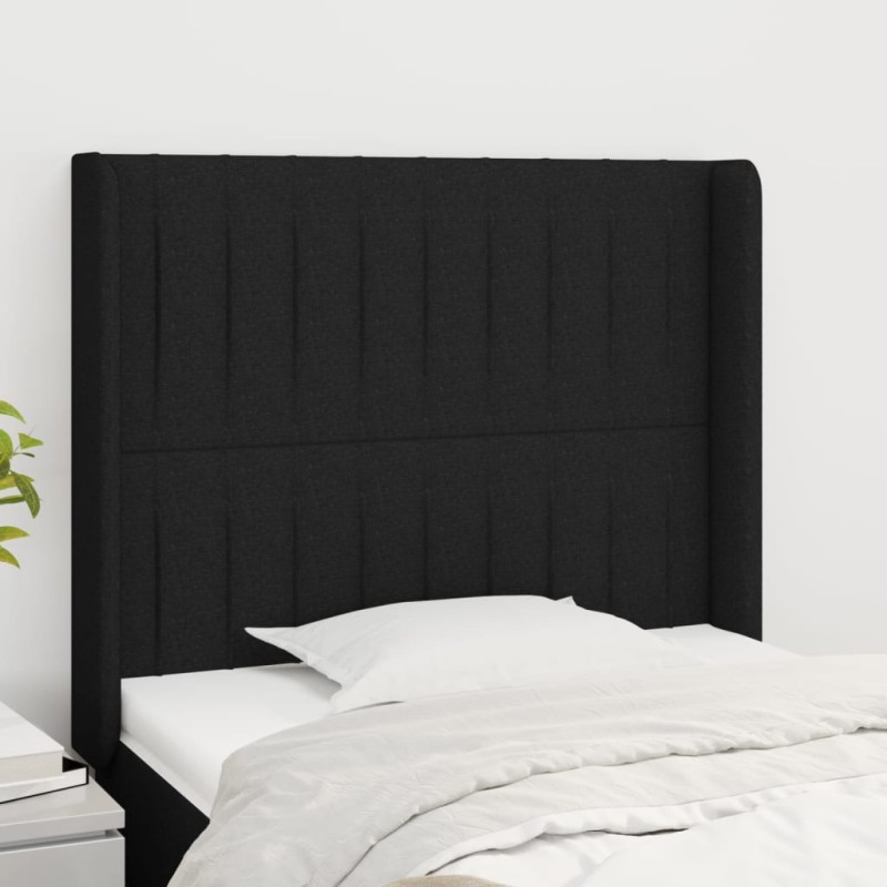 Testiera ad Orecchio Nera 93x16x118/128 cm in Tessuto Testiera ad Orecchio Nera 93x16x118/128 cm in Tessuto