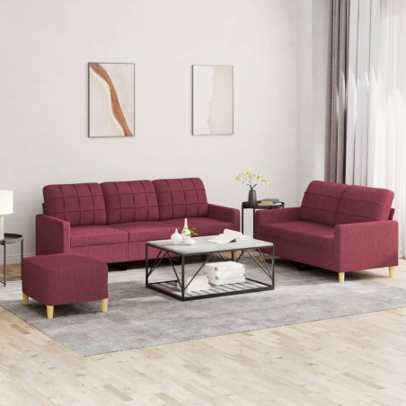 vidaXL Set di Divani 3 pz con Cuscini Rosso Vino in Tessuto