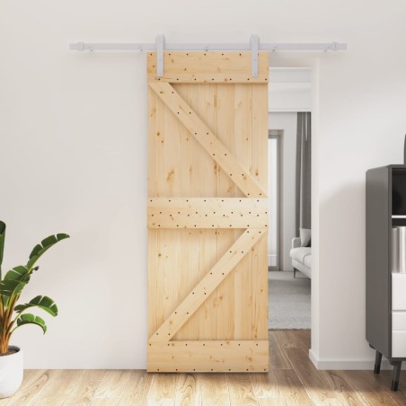 vidaXL Porta Scorrevole con Set Hardware 80x210 cm Legno Massello Pino