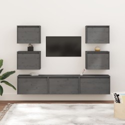 vidaXL Mobili Porta TV 7 pz Grigi in Legno Massello di Pino