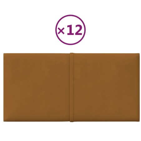 Pannelli Murali 12 pz Marroni 30x15 cm Velluto 0,54 m²