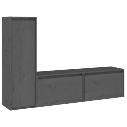 vidaXL Mobili TV 3 pz Grigio in Legno Massello di Pino