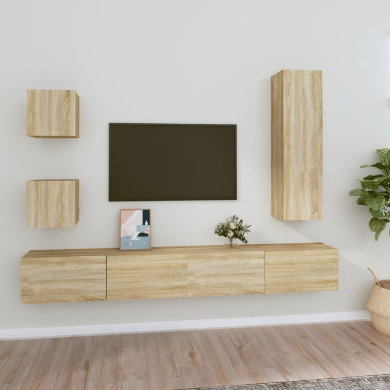 Set di Mobili Porta TV 5 pz Rovere Sonoma in Legno Multistrato Set di Mobili Porta TV 5 pz Rovere Sonoma in Legno Multistrato