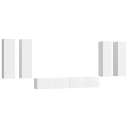 Set di Mobili Porta TV 6 pz Bianco Lucido in Legno Multistrato