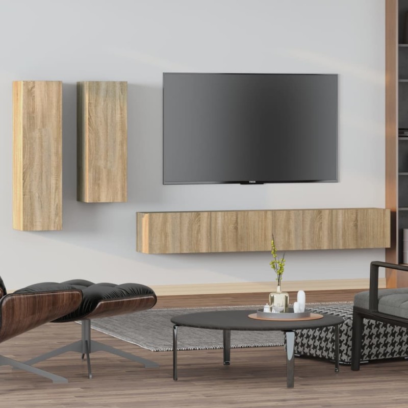 Set di Mobili Porta TV 4 pz Rovere Sonoma in Legno Multistrato Set di Mobili Porta TV 4 pz Rovere Sonoma in Legno Multistrato