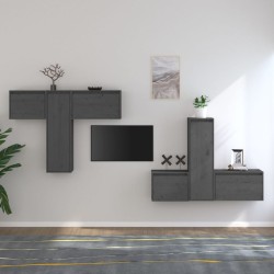 vidaXL Mobili Porta TV 6 pz Grigi in Legno Massello di Pino