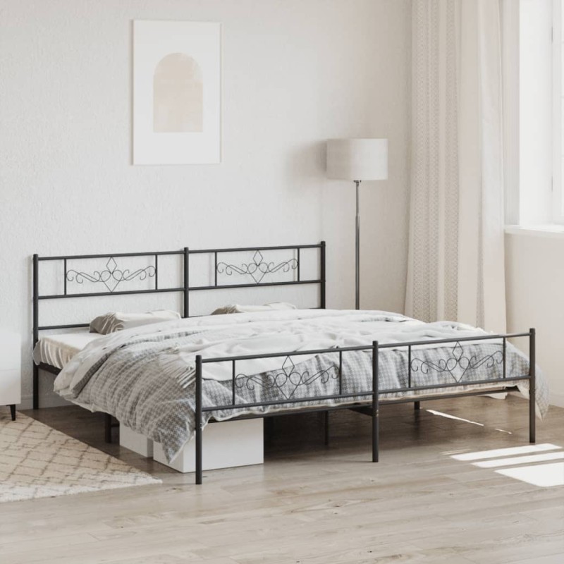 vidaXL Giroletto con Testiera e Pediera Metallo Nero 193x203 cm