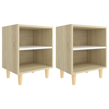 vidaXL Comodini Gambe Legno Massello 2pz Rovere Sonoma Bianco 40x30x50