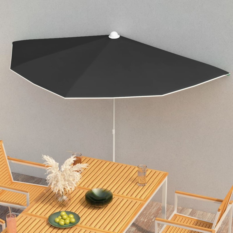 Ombrellone Semicircolare da Giardino con Palo 180x90 cm Nero Ombrellone Semicircolare da Giardino con Palo 180x90 cm Nero
