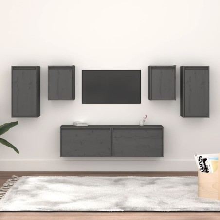 vidaXL Mobili Porta TV 6 pz Grigi in Legno Massello di Pino