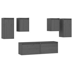 vidaXL Mobili Porta TV 6 pz Grigi in Legno Massello di Pino