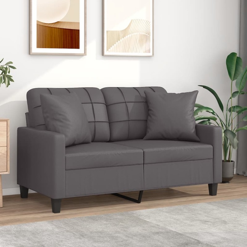 vidaXL Divano a 2 Posti con Cuscini Grigio 120 cm in Similpelle vidaXL Divano a 2 Posti con Cuscini Grigio 120 cm in Similpelle