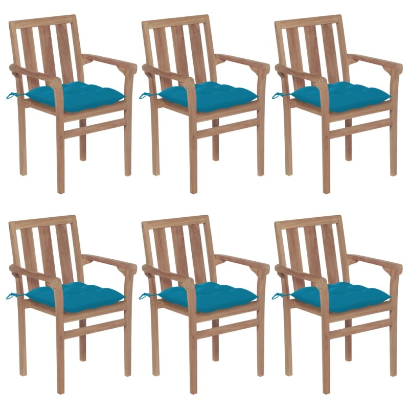 vidaXL Sedie da Giardino Impilabili con Cuscini 6 pz Massello di Teak vidaXL Sedie da Giardino Impilabili con Cuscini 6 pz Massello di Teak