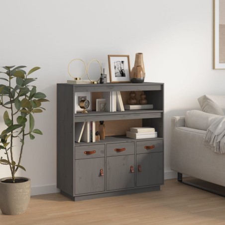 Credenza Grigia 100x40x108,5 cm in Legno Massello di Pino