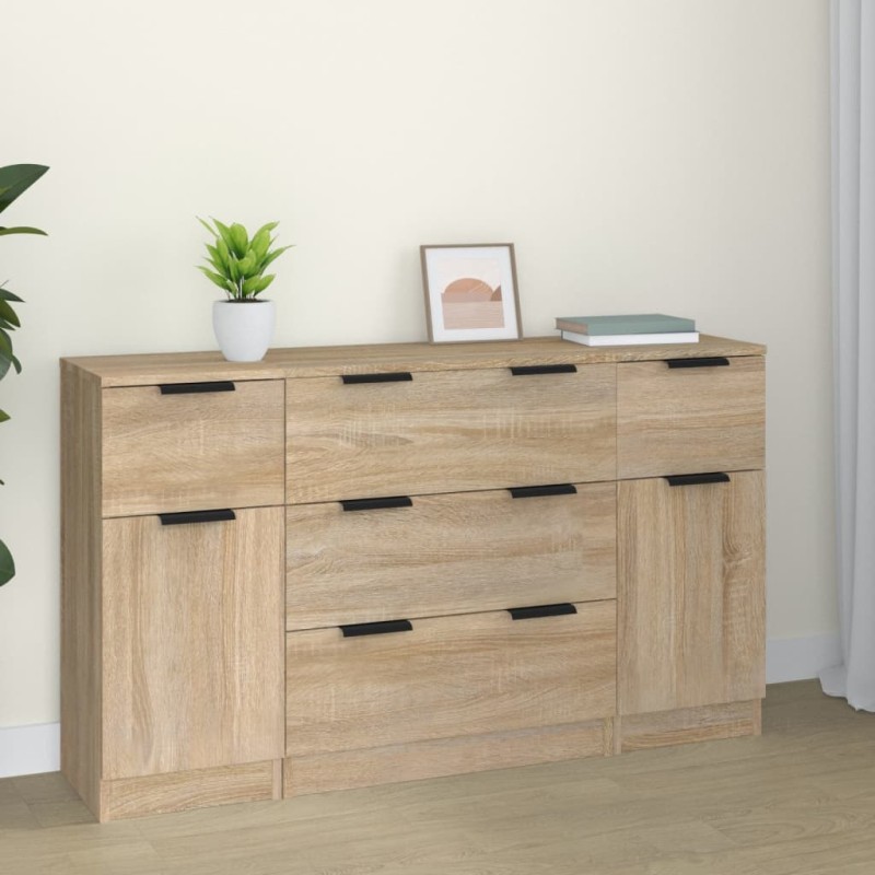 Set di Credenze 3 pz Rovere Sonoma in Legno Multistrato Set di Credenze 3 pz Rovere Sonoma in Legno Multistrato
