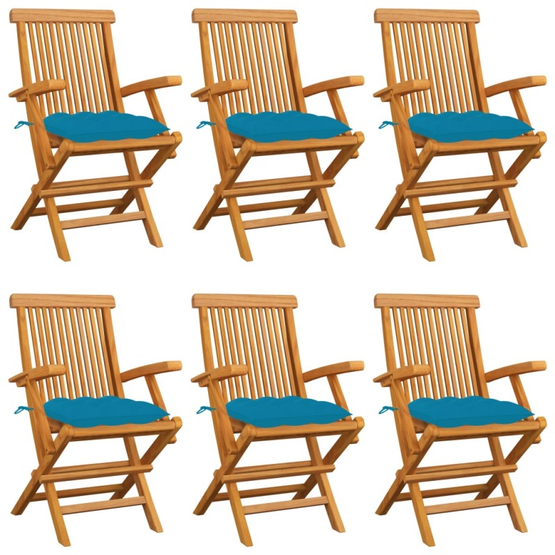 vidaXL Sedie da Giardino con Cuscini Azzurri 6 pz in Massello di Teak vidaXL Sedie da Giardino con Cuscini Azzurri 6 pz in Massello di Teak