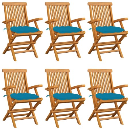 vidaXL Sedie da Giardino con Cuscini Azzurri 6 pz in Massello di Teak