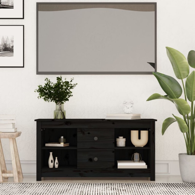 Mobile Porta TV Nero 103x36,5x52 cm in Legno Massello di Pino Mobile Porta TV Nero 103x36,5x52 cm in Legno Massello di Pino