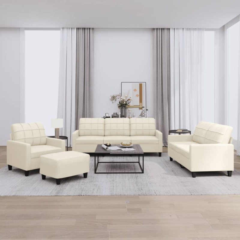 vidaXL Set di Divani 4 pz con Cuscini crema in Similpelle vidaXL Set di Divani 4 pz con Cuscini crema in Similpelle