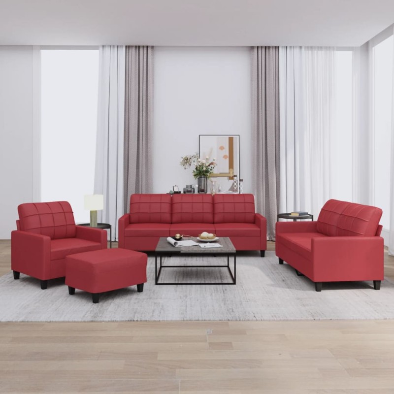 vidaXL Set di Divani 4 pz con Cuscini Rosso Vino in Similpelle vidaXL Set di Divani 4 pz con Cuscini Rosso Vino in Similpelle