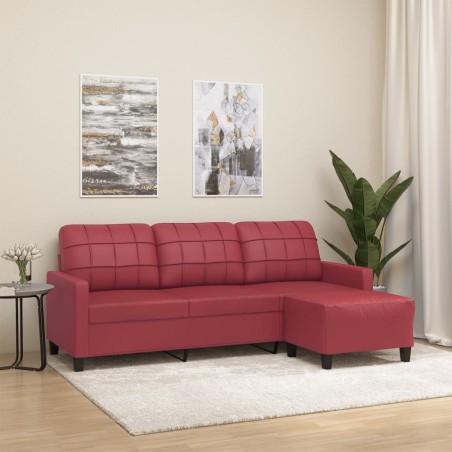 vidaXL Divano a 3 Posti con Poggiapiedi Rosso Vino 180cm in Similpelle