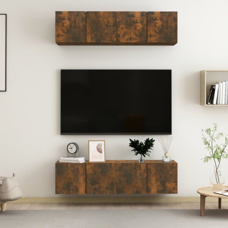 Mobili TV Parete 4 pz Rovere Fumo 60x30x30 cm Legno Multistrato Mobili TV Parete 4 pz Rovere Fumo 60x30x30 cm Legno Multistrato