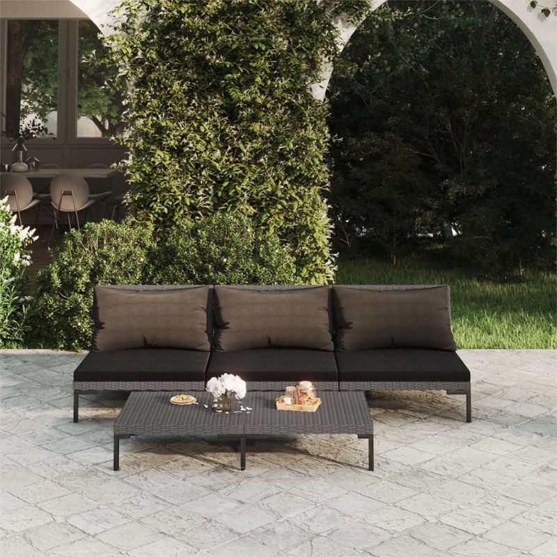 vidaXL Set Divani da Giardino 4pz con Cuscini Polyrattan Grigio Scuro vidaXL Set Divani da Giardino 4pz con Cuscini Polyrattan Grigio Scuro