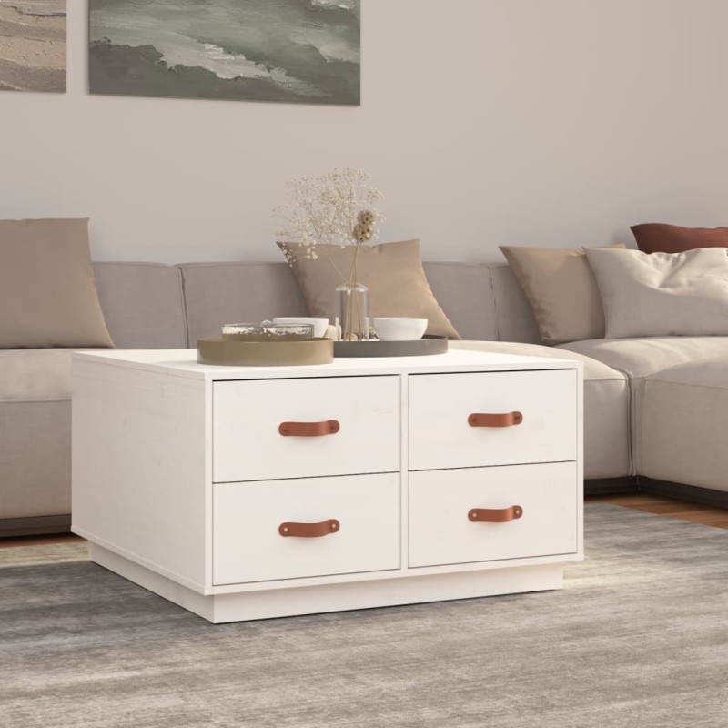 Tavolino da Salotto Bianco 80x80x45 cm Legno Massello di Pino Tavolino da Salotto Bianco 80x80x45 cm Legno Massello di Pino