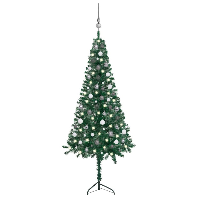 vidaXL Albero Natale per Angolo con LED e Palline Verde 180 cm PVC vidaXL Albero Natale per Angolo con LED e Palline Verde 180 cm PVC