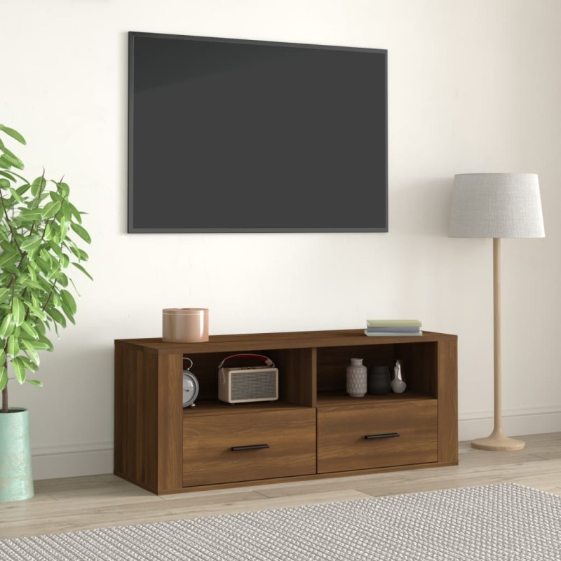 Mobile TV Rovere Marrone 100x35x40 cm in Legno Multistrato Mobile TV Rovere Marrone 100x35x40 cm in Legno Multistrato