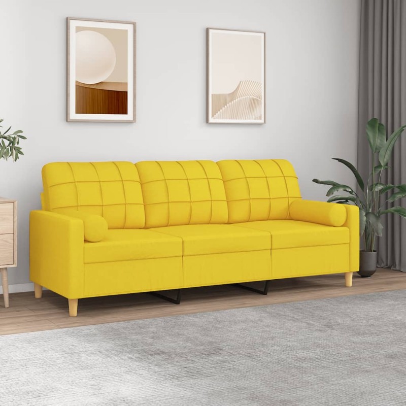 vidaXL Divano a 3 Posti con Cuscini Giallo Chiaro 180 cm in Tessuto vidaXL Divano a 3 Posti con Cuscini Giallo Chiaro 180 cm in Tessuto