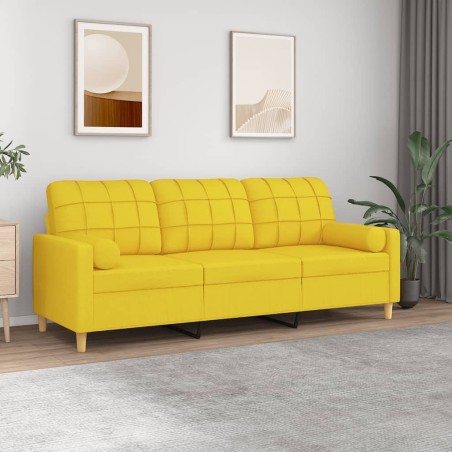 vidaXL Divano a 3 Posti con Cuscini Giallo Chiaro 180 cm in Tessuto