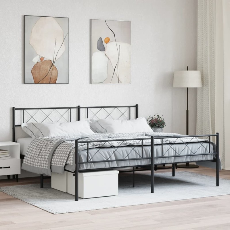 vidaXL Giroletto con Testiera e Pediera Metallo Nero 180x200 cm vidaXL Giroletto con Testiera e Pediera Metallo Nero 180x200 cm