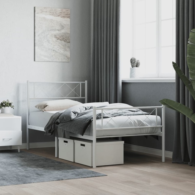 vidaXL Giroletto con Testiera e Pediera Metallo Bianco 90x190 cm vidaXL Giroletto con Testiera e Pediera Metallo Bianco 90x190 cm