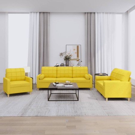 vidaXL Set di Divani 3 pz con Cuscini Giallo Chiaro in Tessuto