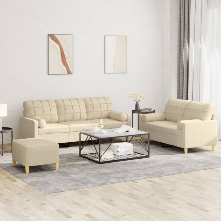 vidaXL Set Divani 3 pz con Cuscini Crema in Tessuto