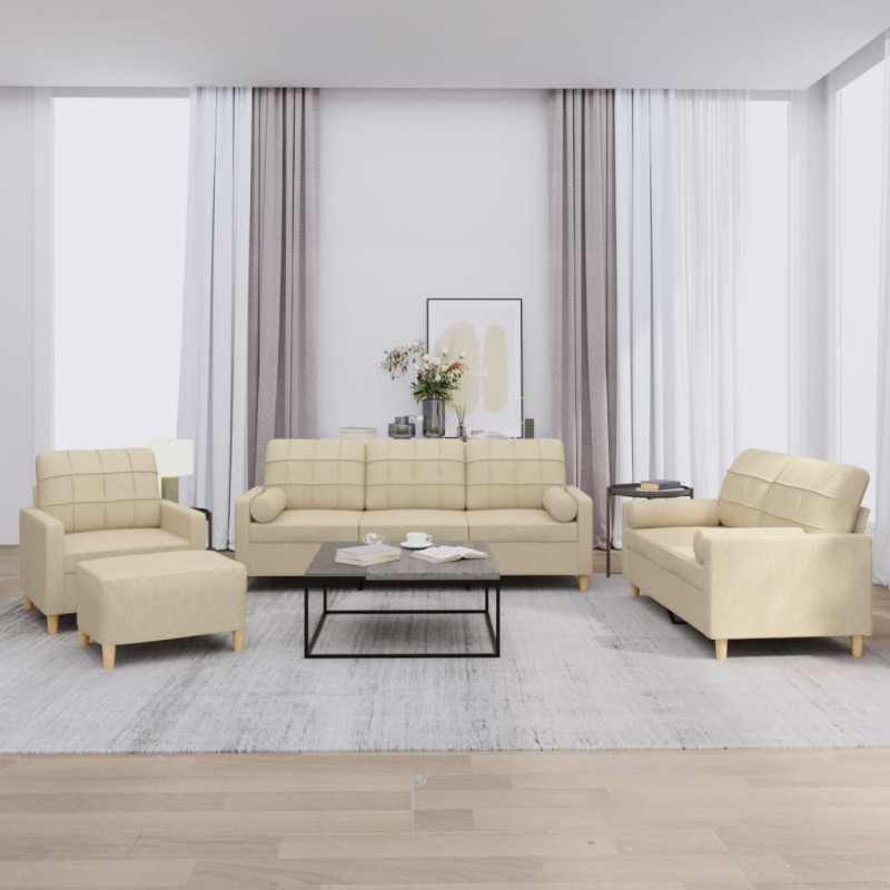 vidaXL Set Divani 4 pz con Cuscini Crema in Tessuto vidaXL Set Divani 4 pz con Cuscini Crema in Tessuto