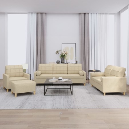 vidaXL Set Divani 4 pz con Cuscini Crema in Tessuto