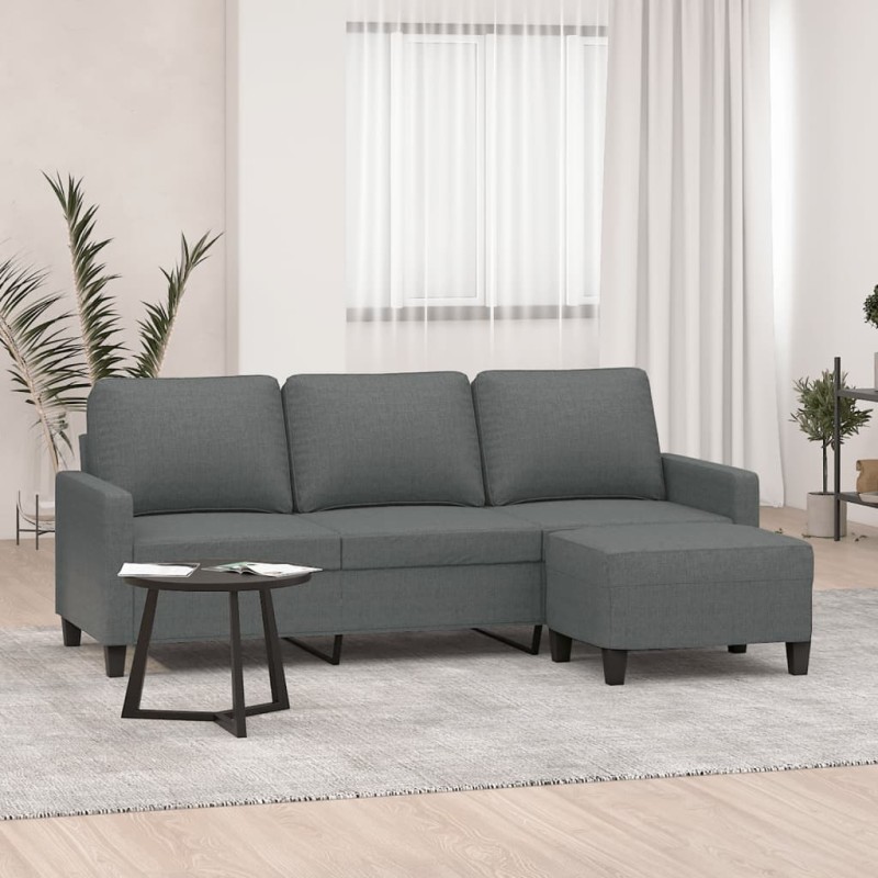 vidaXL Divano a 3 Posti con Poggiapiedi Grigio Scuro 180cm in Tessuto vidaXL Divano a 3 Posti con Poggiapiedi Grigio Scuro 180cm in Tessuto