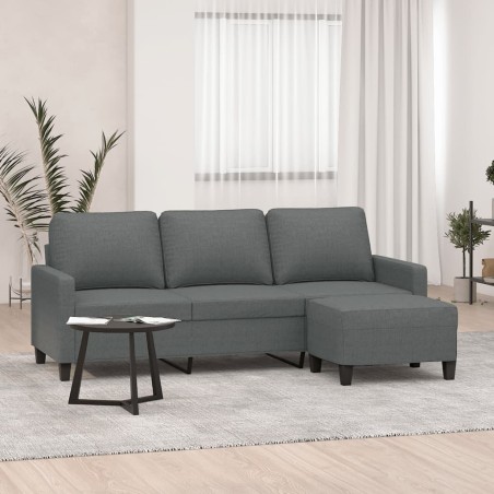 vidaXL Divano a 3 Posti con Poggiapiedi Grigio Scuro 180cm in Tessuto