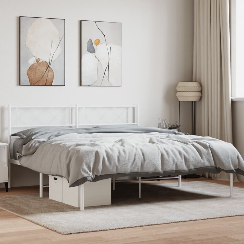vidaXL Giroletto con Testiera Metallo Bianco 135x190 cm vidaXL Giroletto con Testiera Metallo Bianco 135x190 cm