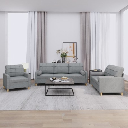 vidaXL Set Divani 3 pz con Cuscini Grigio Chiaro in Tessuto
