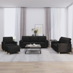 vidaXL Set Divani 4 pz con Cuscini Nero in Tessuto