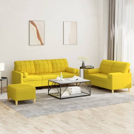 vidaXL Set di Divani 3 pz con Cuscini Giallo Chiaro in Tessuto