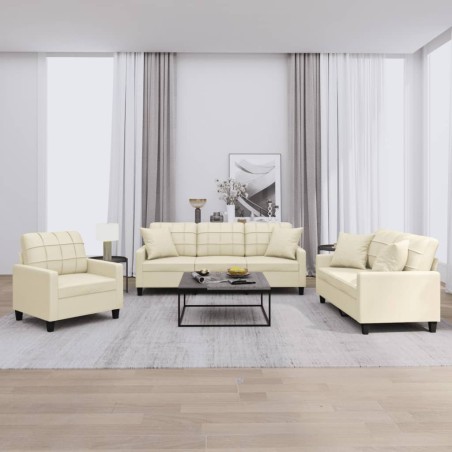 vidaXL Set di Divani 3 pz con Cuscini Crema in Similpelle