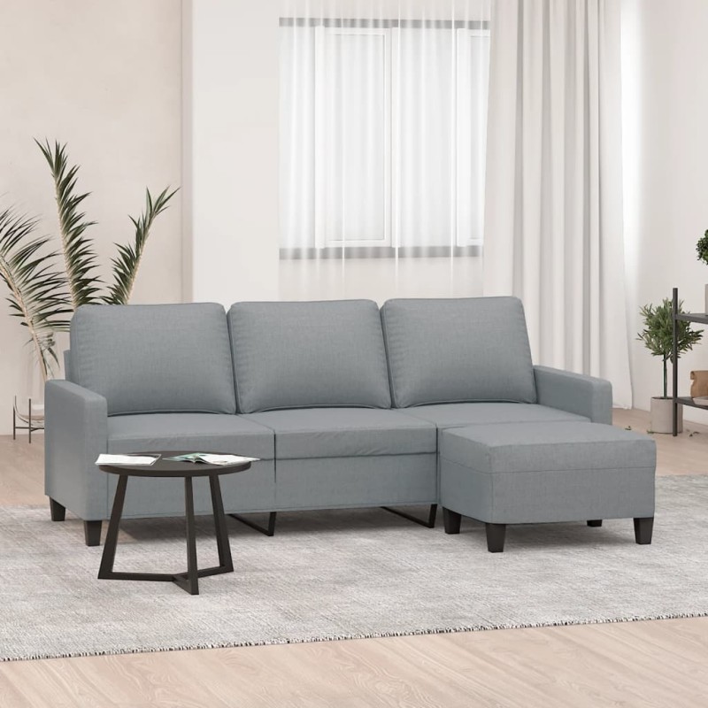 vidaXL Divano a 3 Posti con Poggiapiedi Grigio Chiaro 180cm in Tessuto