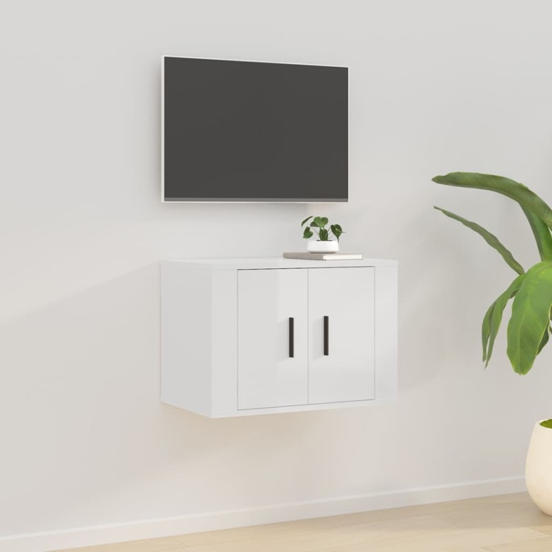 Mobile Porta TV a Parete Bianco Lucido 57x34,5x40 cm Mobile Porta TV a Parete Bianco Lucido 57x34,5x40 cm
