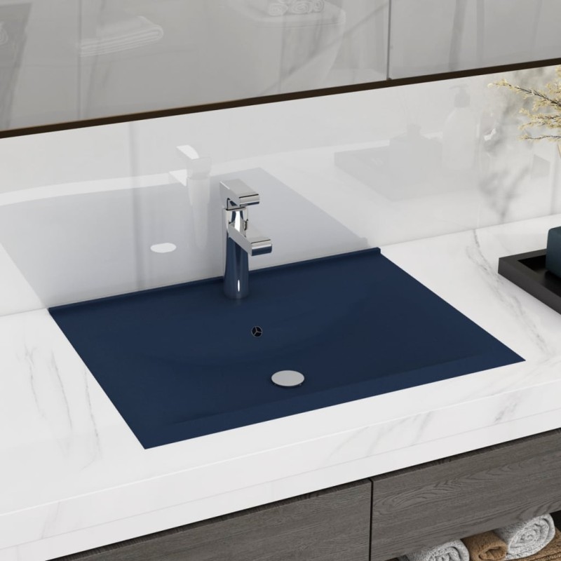 vidaXL Lavandino con Foro Rubinetto Blu Scuro Opaco 60x46 cm in Ceramica vidaXL Lavandino con Foro Rubinetto Blu Scuro Opaco 60x46 cm in Ceramica