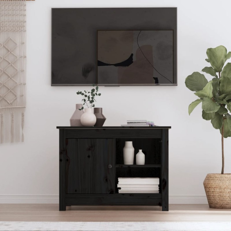 Mobile Porta TV Nero 70x36,5x52 cm in Legno Massello di Pino Mobile Porta TV Nero 70x36,5x52 cm in Legno Massello di Pino